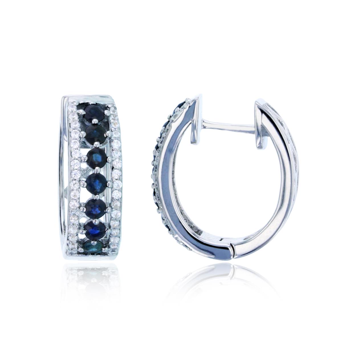 Sterling Silver Rhodium Rd CZ & Rd Sapphire 16X5mm Huggie Earring