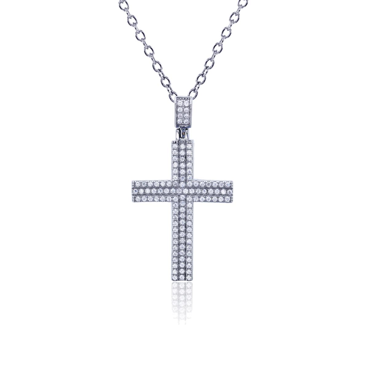 Sterling Silver Rhodium Micropave Cross Dangling 20" Necklace