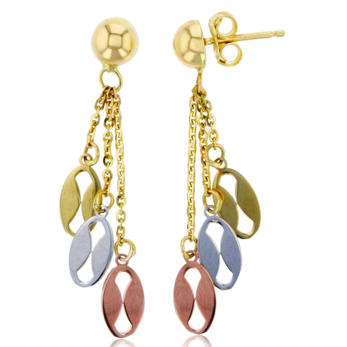 14K Tri-Color Gold Polished&DC Dangling Earring