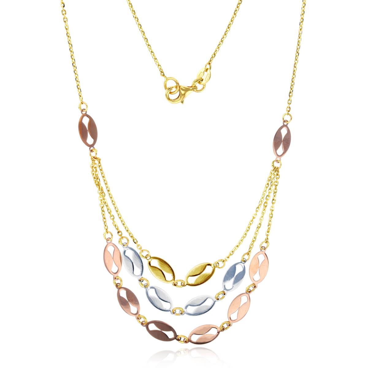 14K Tri-Color Gold Polished&DC Linked 17" Necklace