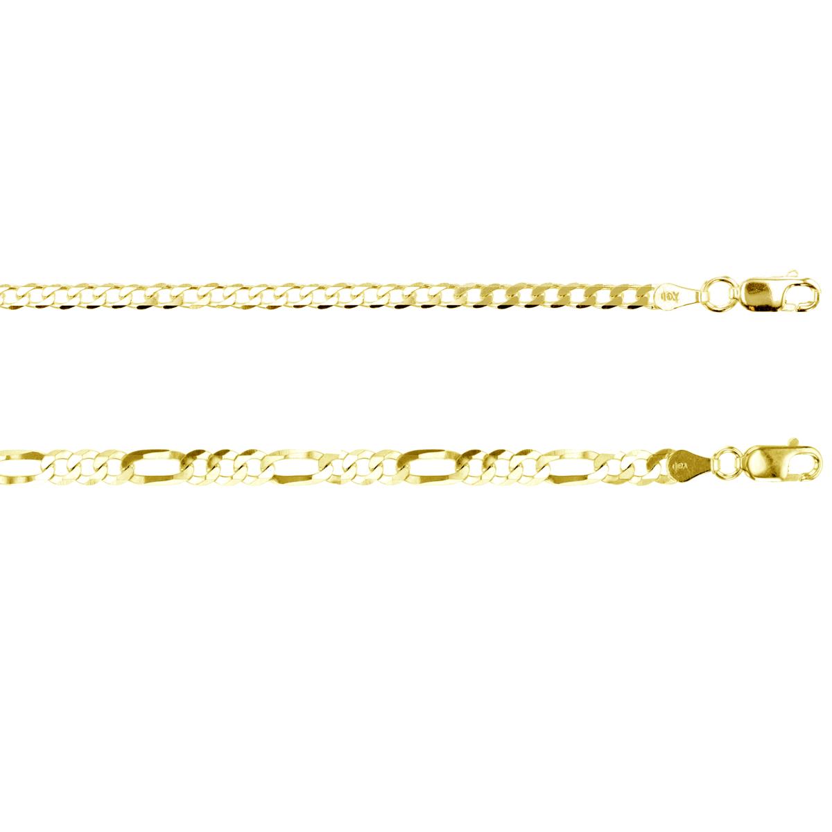 Sterling Silver Yellow 1-Micron 7.25" Curb & Figaro Chain Set
