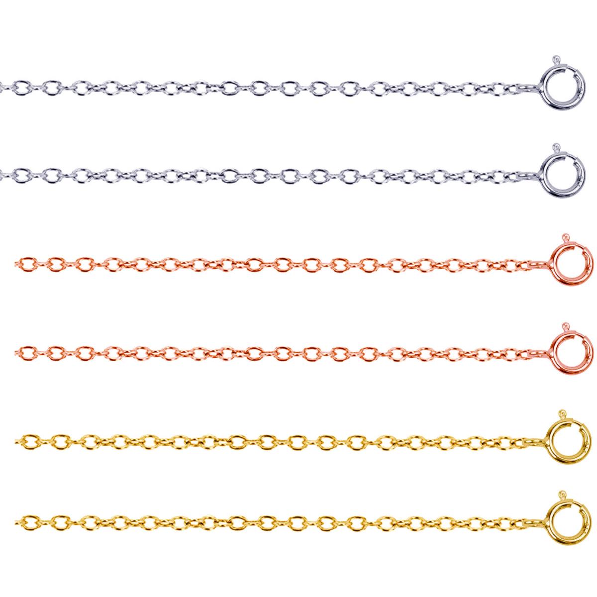 Sterling Silver Anti Tarnish, Yellow & Rose 1-Micron 1.10mm 18" Rollo 025 Set of 6 Chains