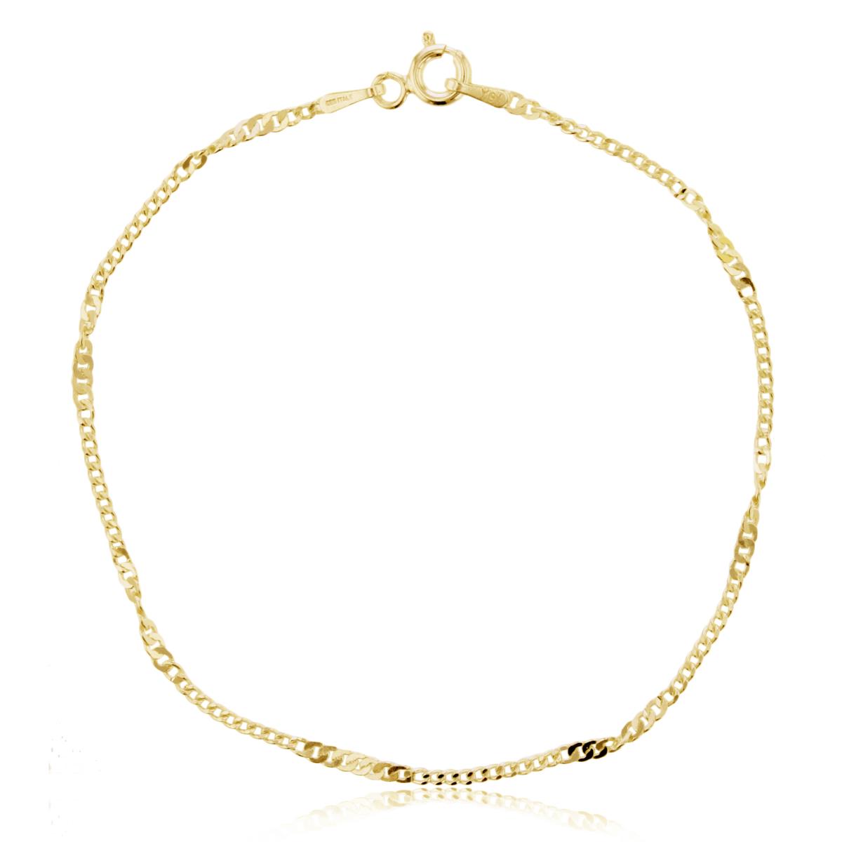 Sterling Silver Yellow 1-Micron 040 8" Twist Curb Chain Bracelet