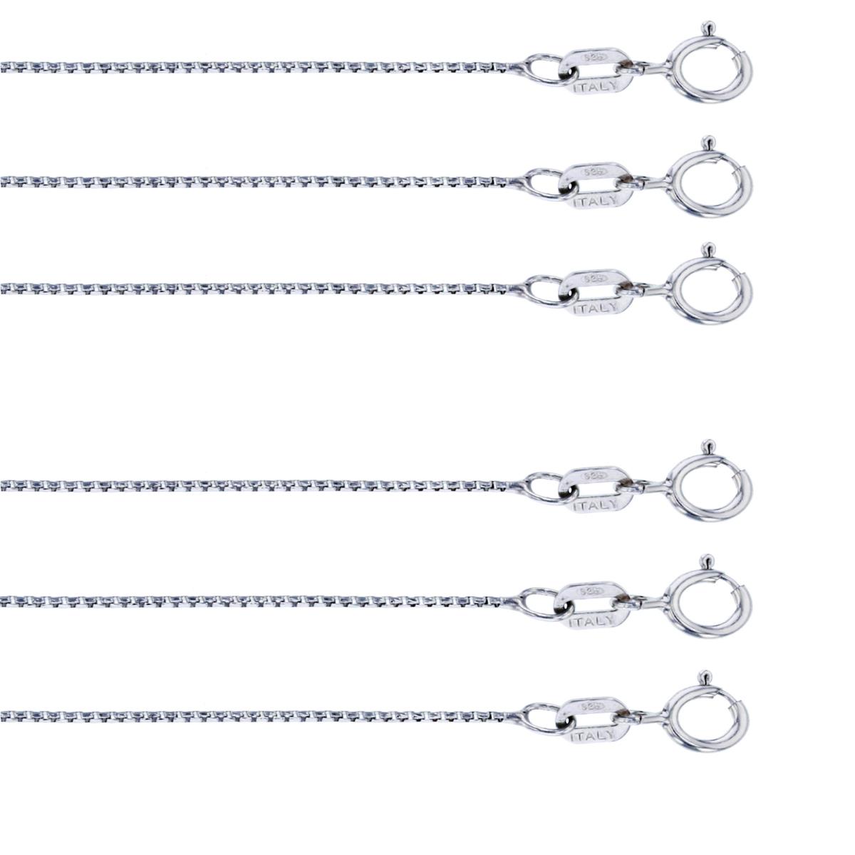 Sterling Silver Silver Plated Anti-Tarnish 0.90mm Round Box 18" & 20" Set of 6 Chains 