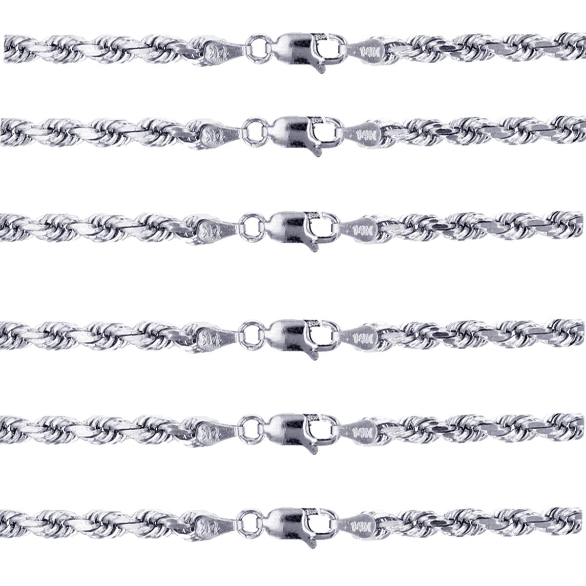 Sterling Silver Silver-Plated & Anti-Tarnish 1.10mm DC Rope 18",20",22",24",28" & 32" Chain Set