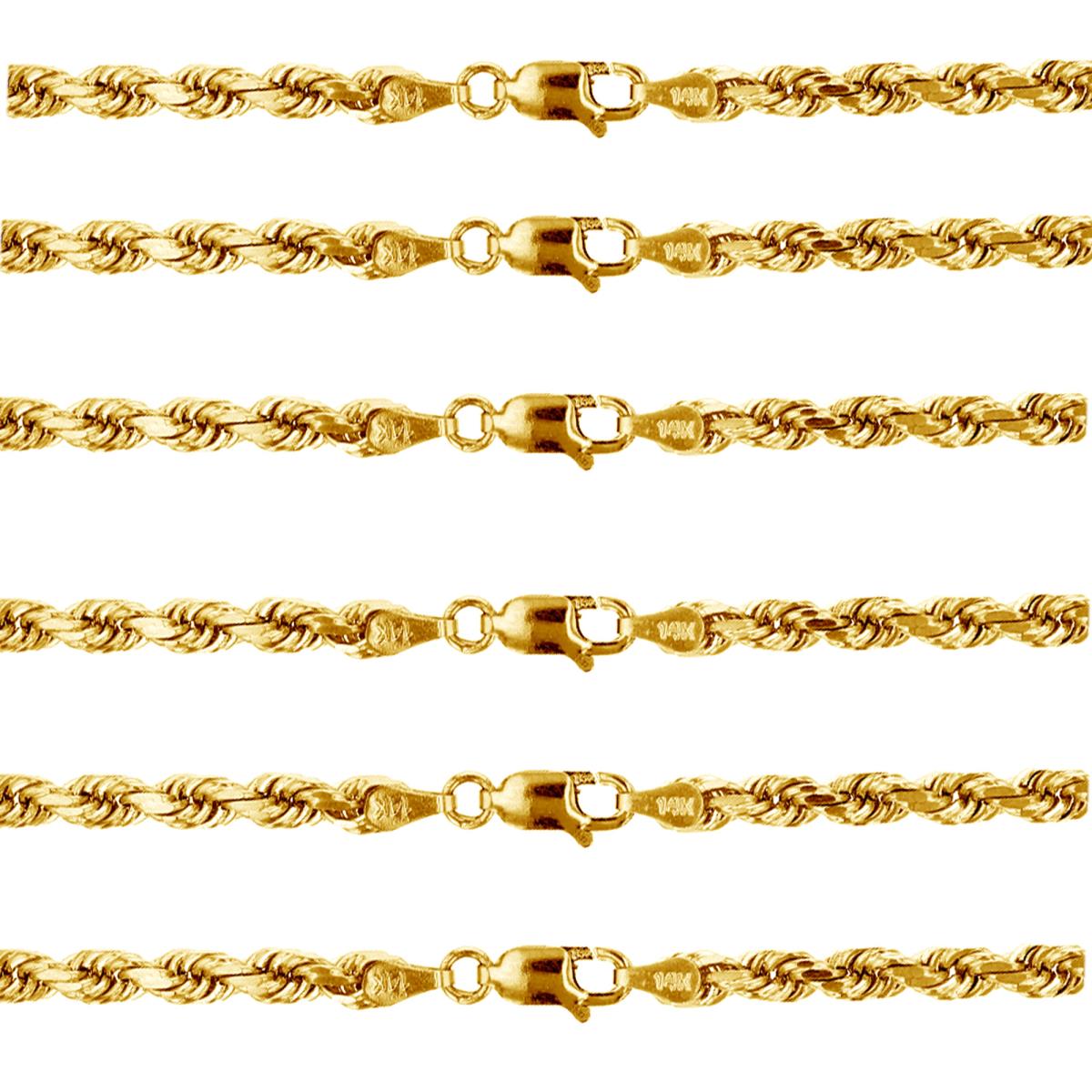Sterling Silver Yellow 1-Micron 1.10mm DC Rope 18",20",22",24",28" & 32" Chain Set