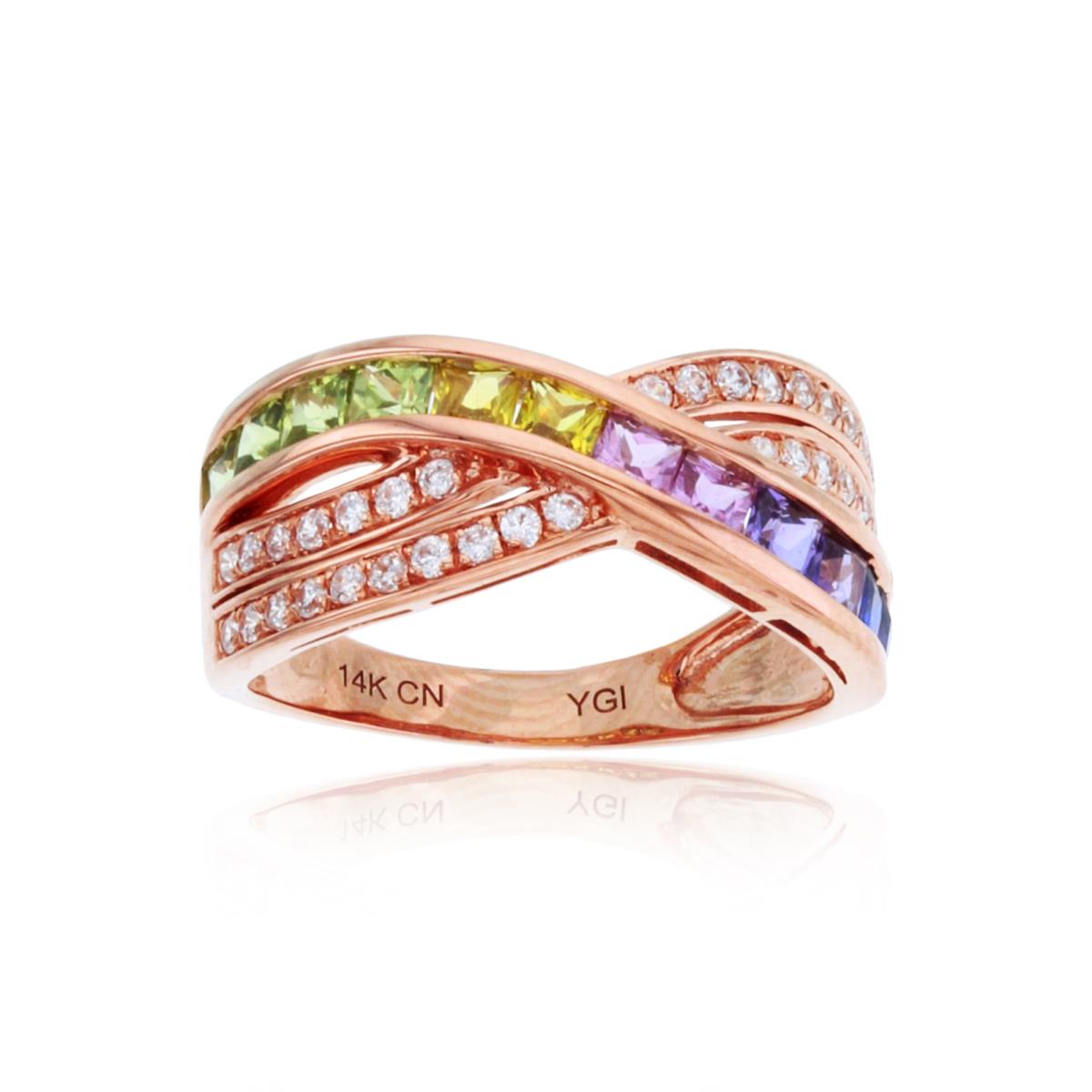 14K Rose Gold Rd Cz & Sq Multicolor Sapphire Infinity Ring