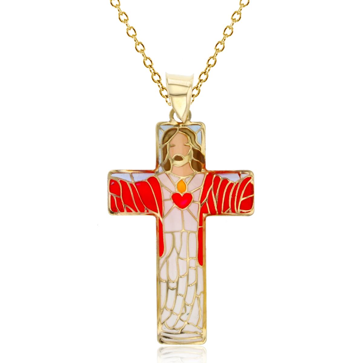 10K Yellow Gold Jesus Cross 35x18mm Enamel 18" 020 Rolo Chain Necklace