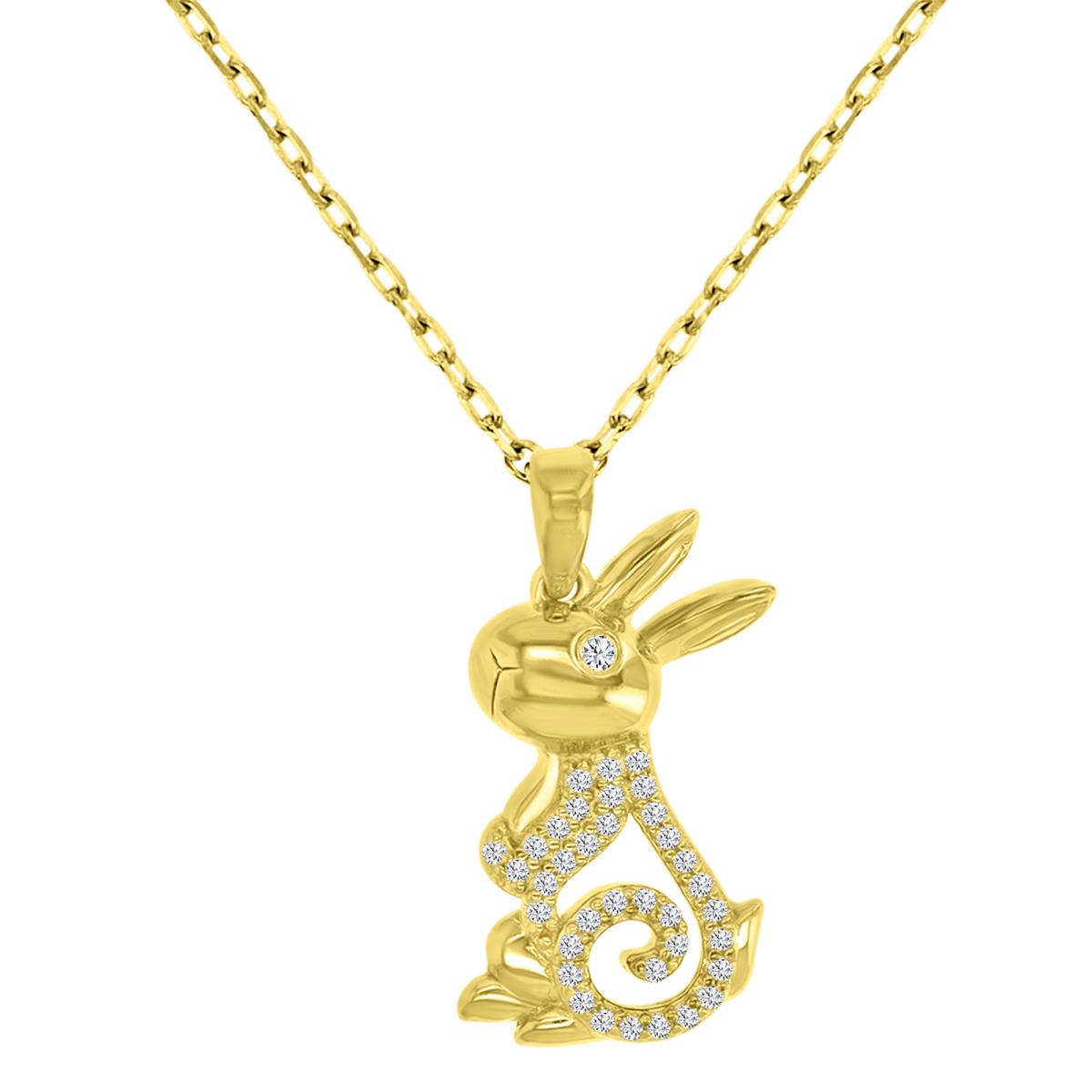 Sterling Silver Yellow 0.077 Cttw Diamond 11x21mm Rabbit 18" Necklace