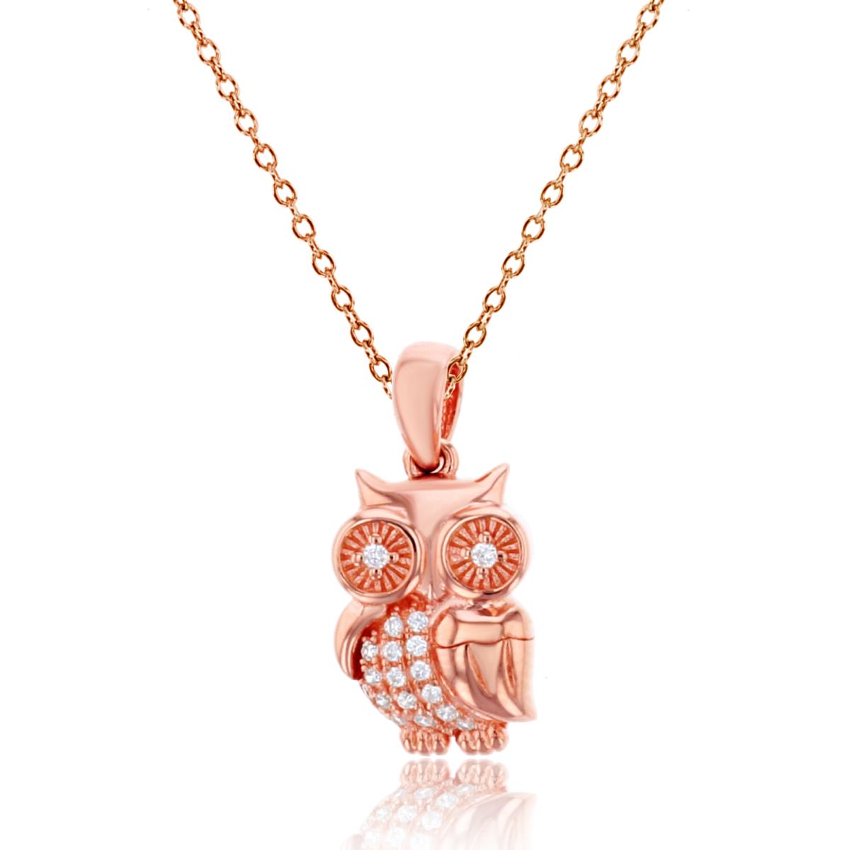 Sterling Silver Rose Rd CZ Owl 18" Necklace