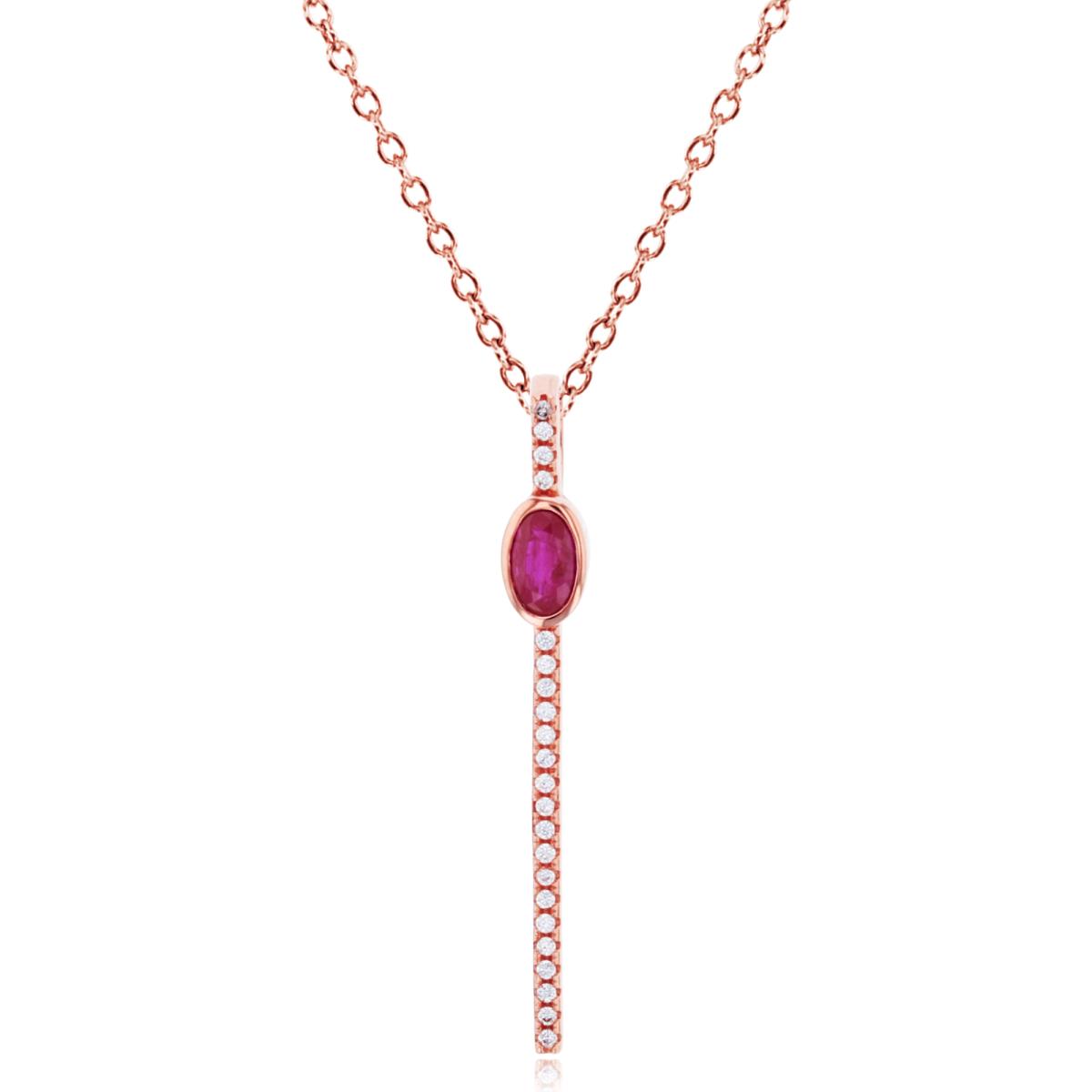 10K Rose Gold & 5x3mm Cr. Ov Ruby & Cr. Rd White Sapphire 18" Necklace