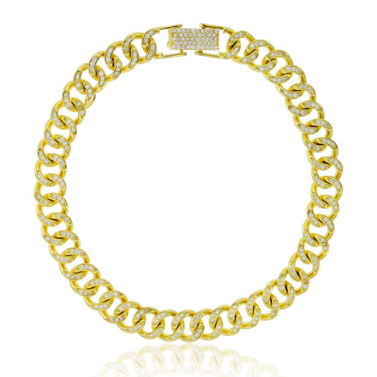 Sterling Silver Yellow 8mm Cuban Pave 7.50
