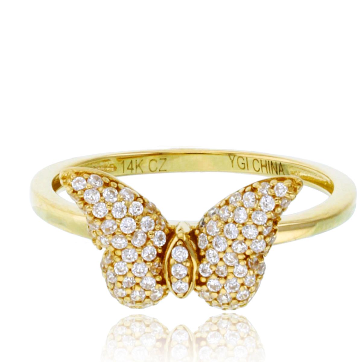14K Yellow Gold Round CZ Polished Butterfly Ring