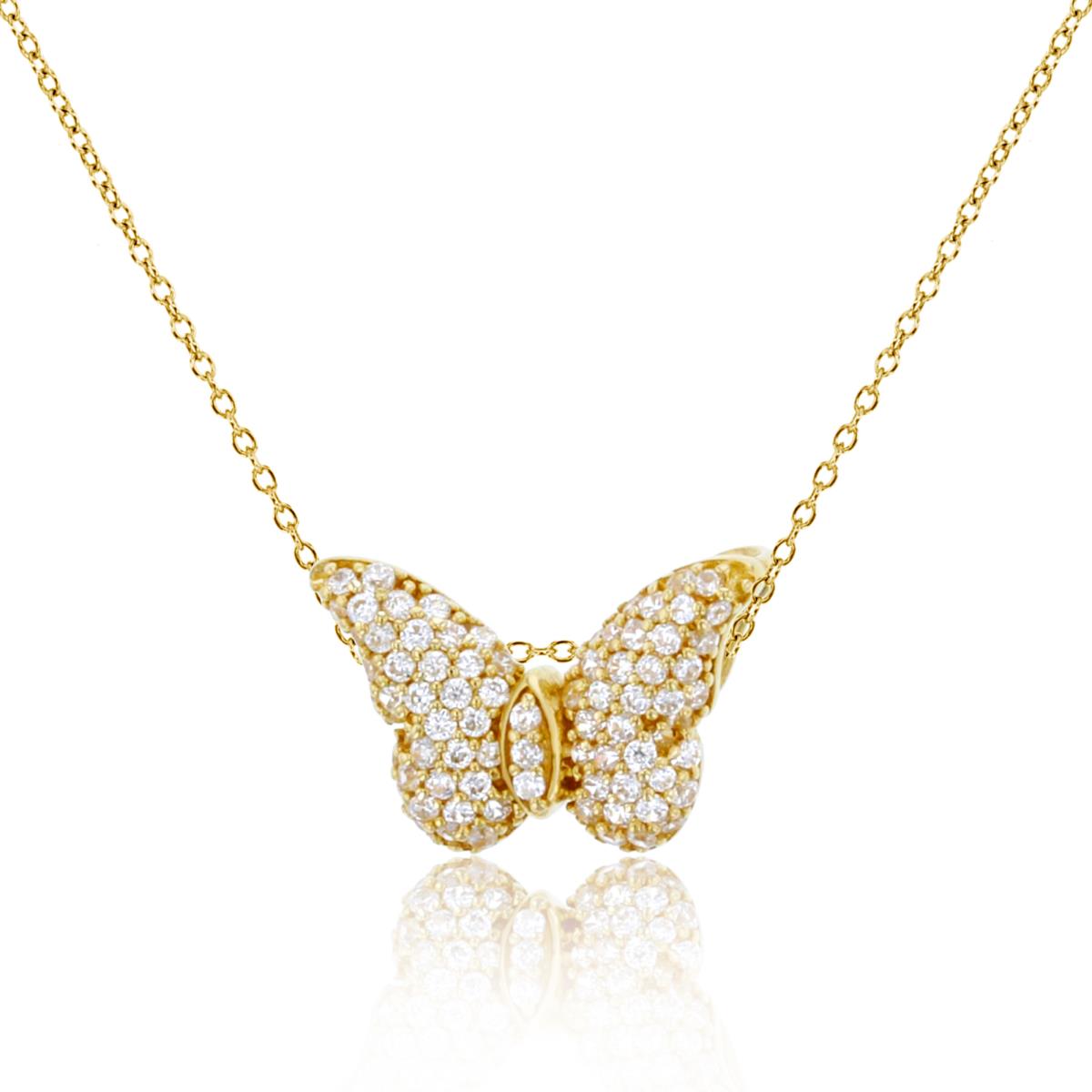 14K Yellow Gold Rd Cubic Zirconia Polished Butterfly 18" Necklace