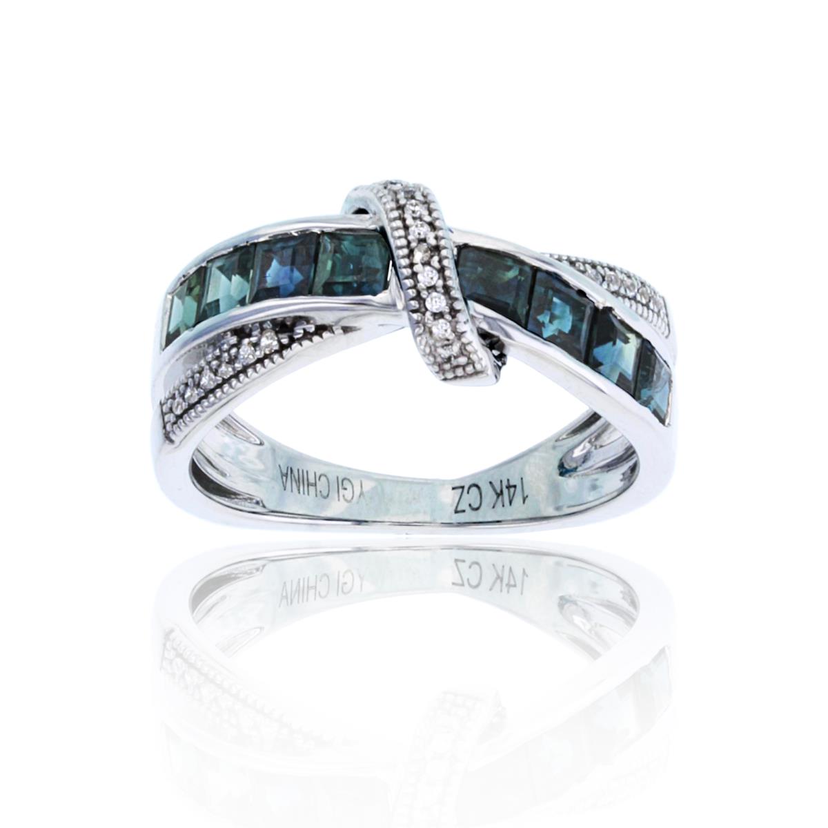 14K White Gold Sq Sapphire & Rd CZ Infinity Ring