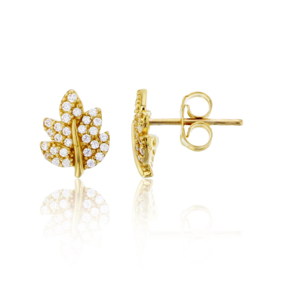 14K Yellow Gold Paved CZ Leaf Stud Earring