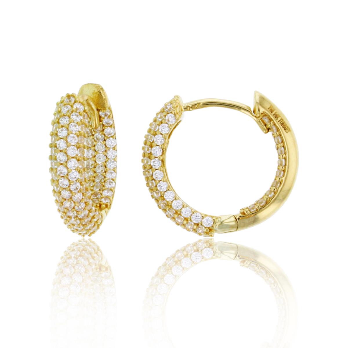14K Yellow Gold 13x3.50mm Micropave CZ Hoop Earring