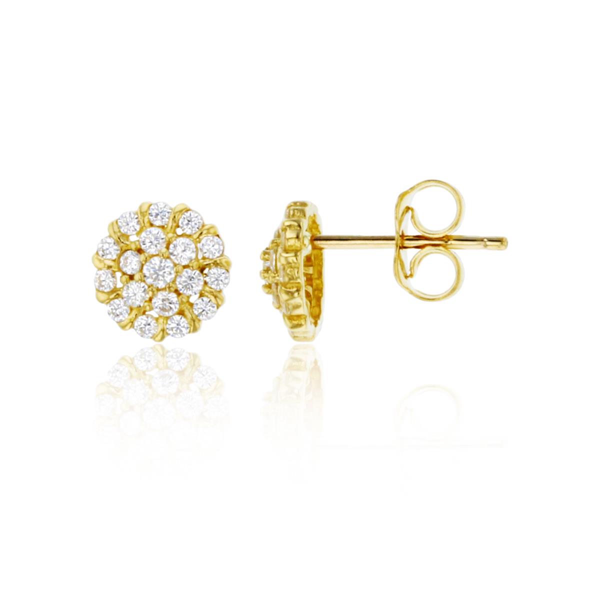 14K Yellow Gold CZ Cluster Round Stud Earring
