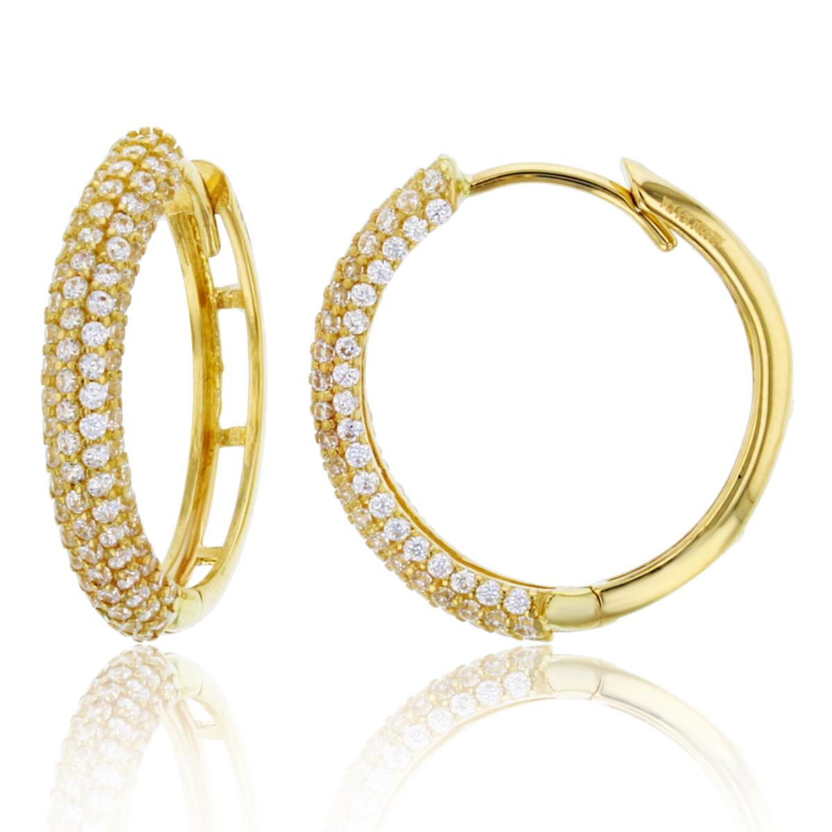 14K Yellow Gold Micropave CZ 19x3mm Hoop Earring