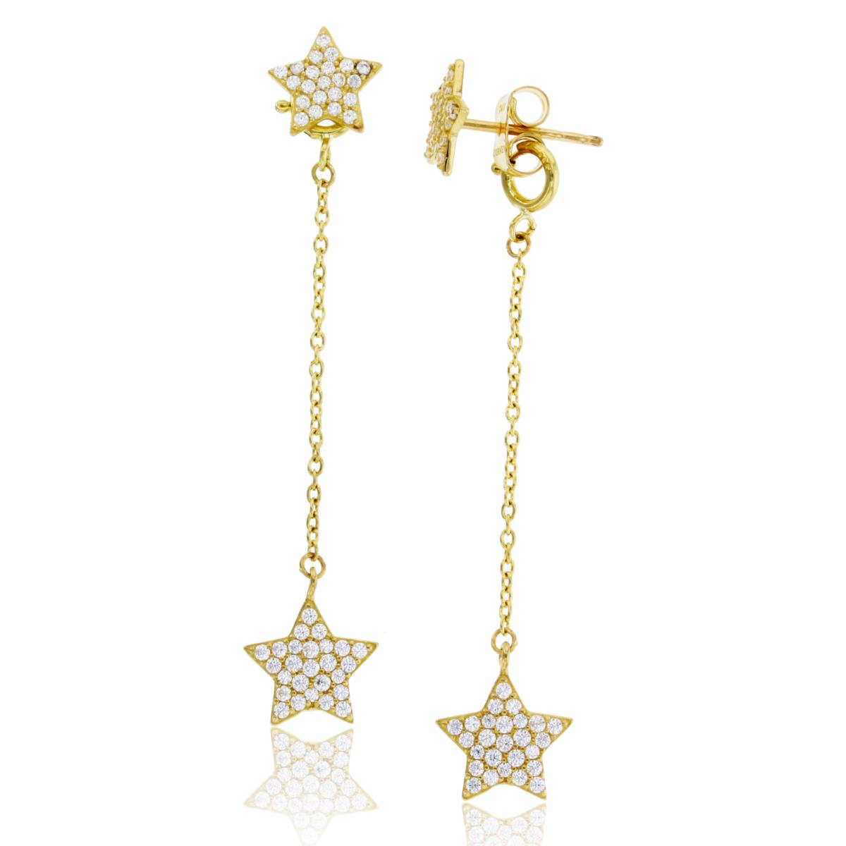 14K Yellow Gold Micropave Removable Dangling Star Plate Stud Earring