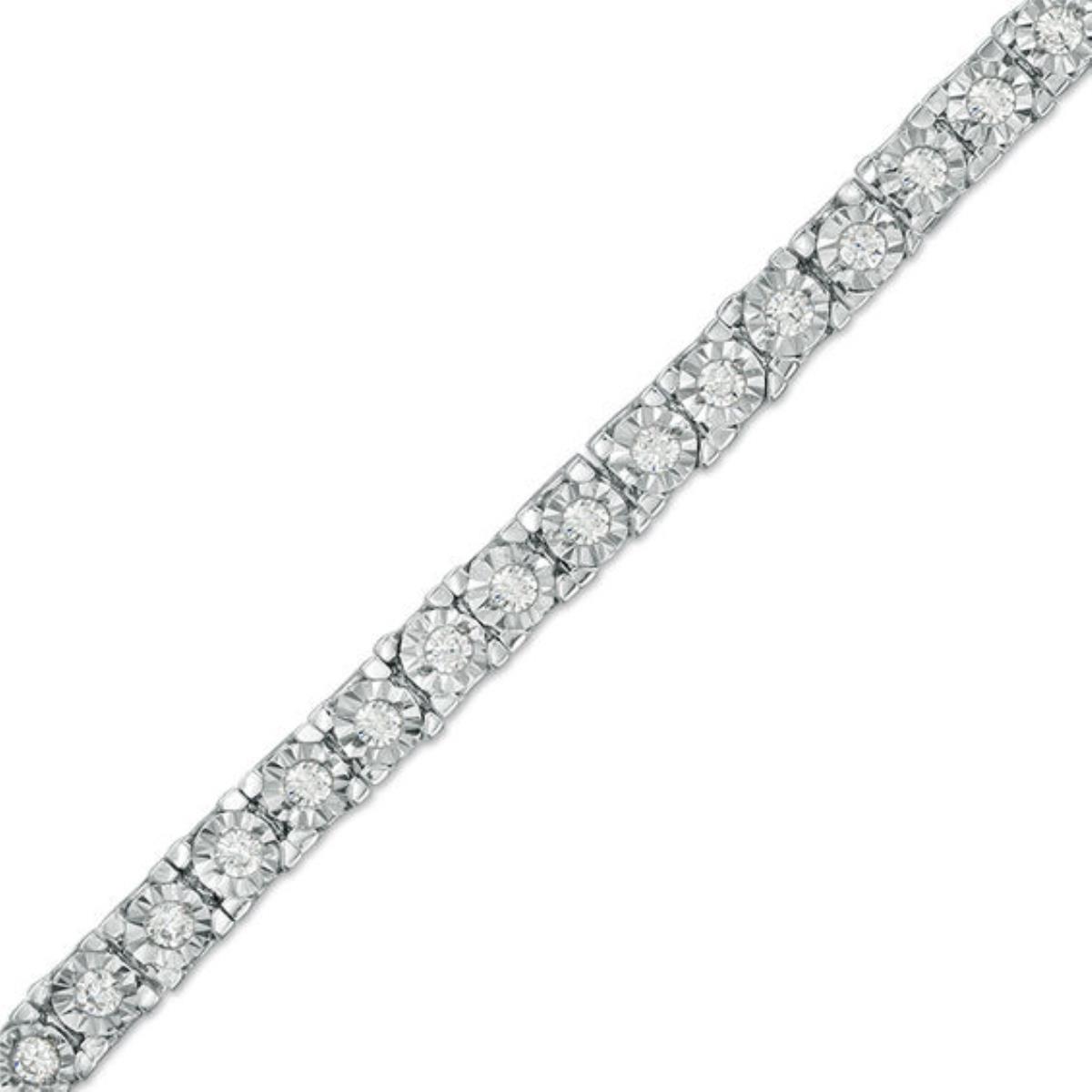 Sterling Silver Rhodium Round CZ Polished Bracelet