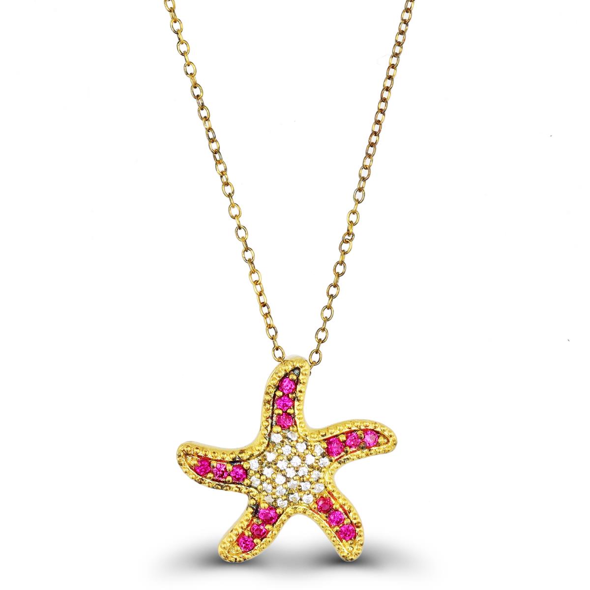 Sterling Silver Yellow Rd Created Ruby & White Sapp. Starfish 18" Necklace