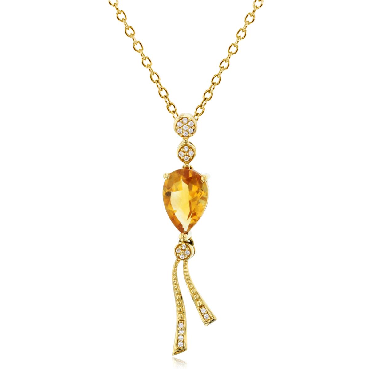 14K Yellow Gold 10x7 Ps Citrine & Rd CZ Teardrop 18"Necklace