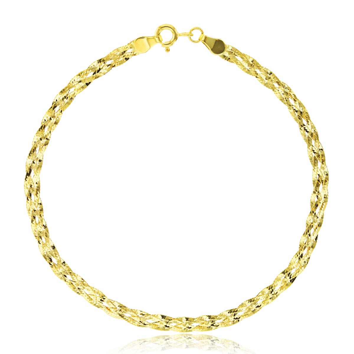 10K Yellow Gold 3.5mm Diamond Cut Braided 7.5" Weave Bracelet