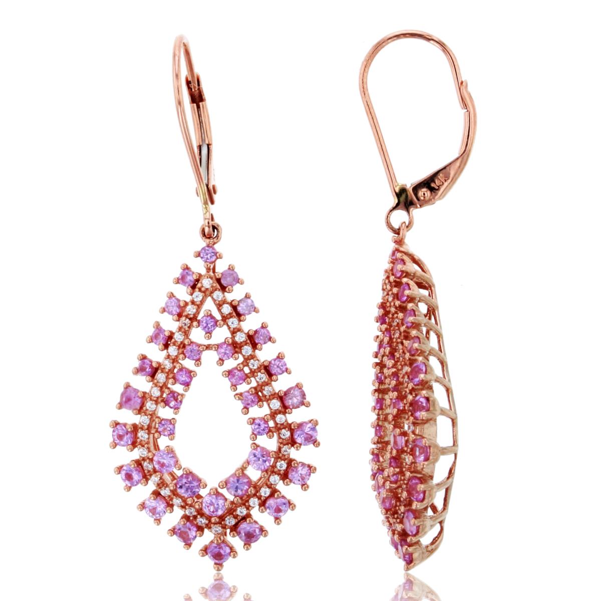 14K Rose Gold 0.228 CTTW Diamond & Rd Pink Sapphire Lever Back Earring