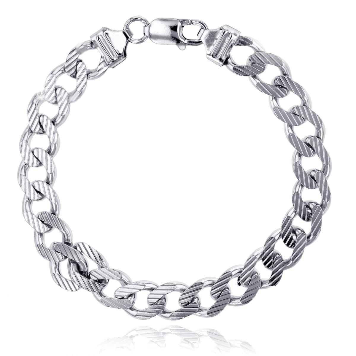 Sterling Silver Silver Plated E-Coated 9.60mm 8.25" Textured Curb Chain Bracelet