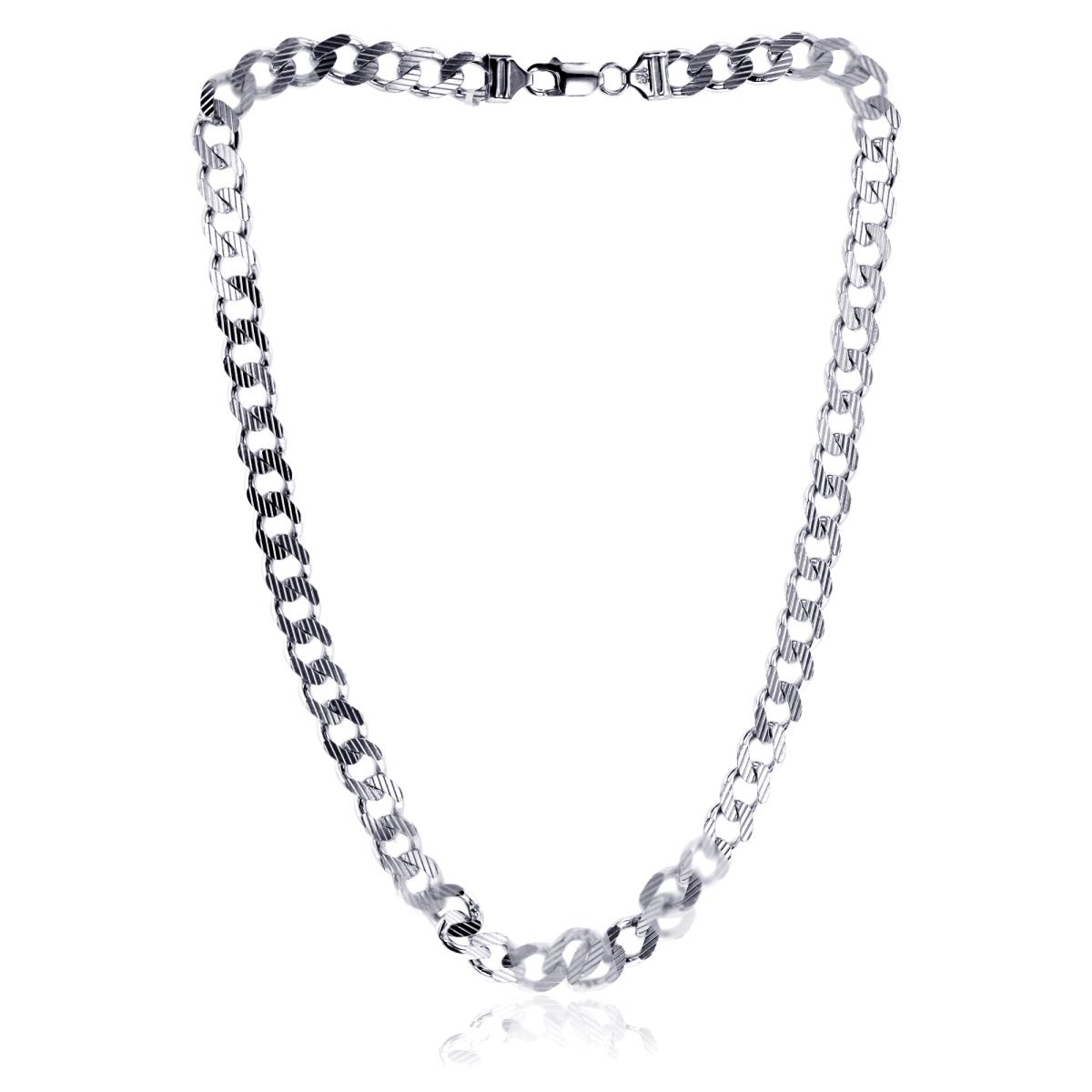 Sterling Silver Silver Plated E-Coated 9.60mm 24" Textured Curb Chain