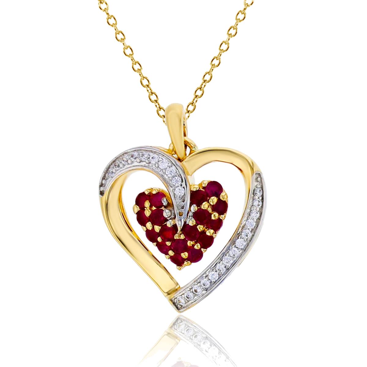 Sterling Silver Yellow Rnd Cr. Ruby And Cr. White Sapphire Heart 18"Necklace