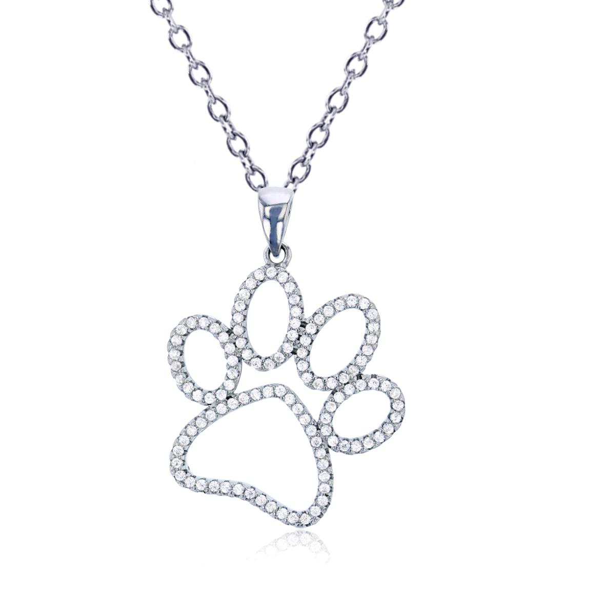 Sterling Silver Rhodium Open Dog Paw 18" Necklace
