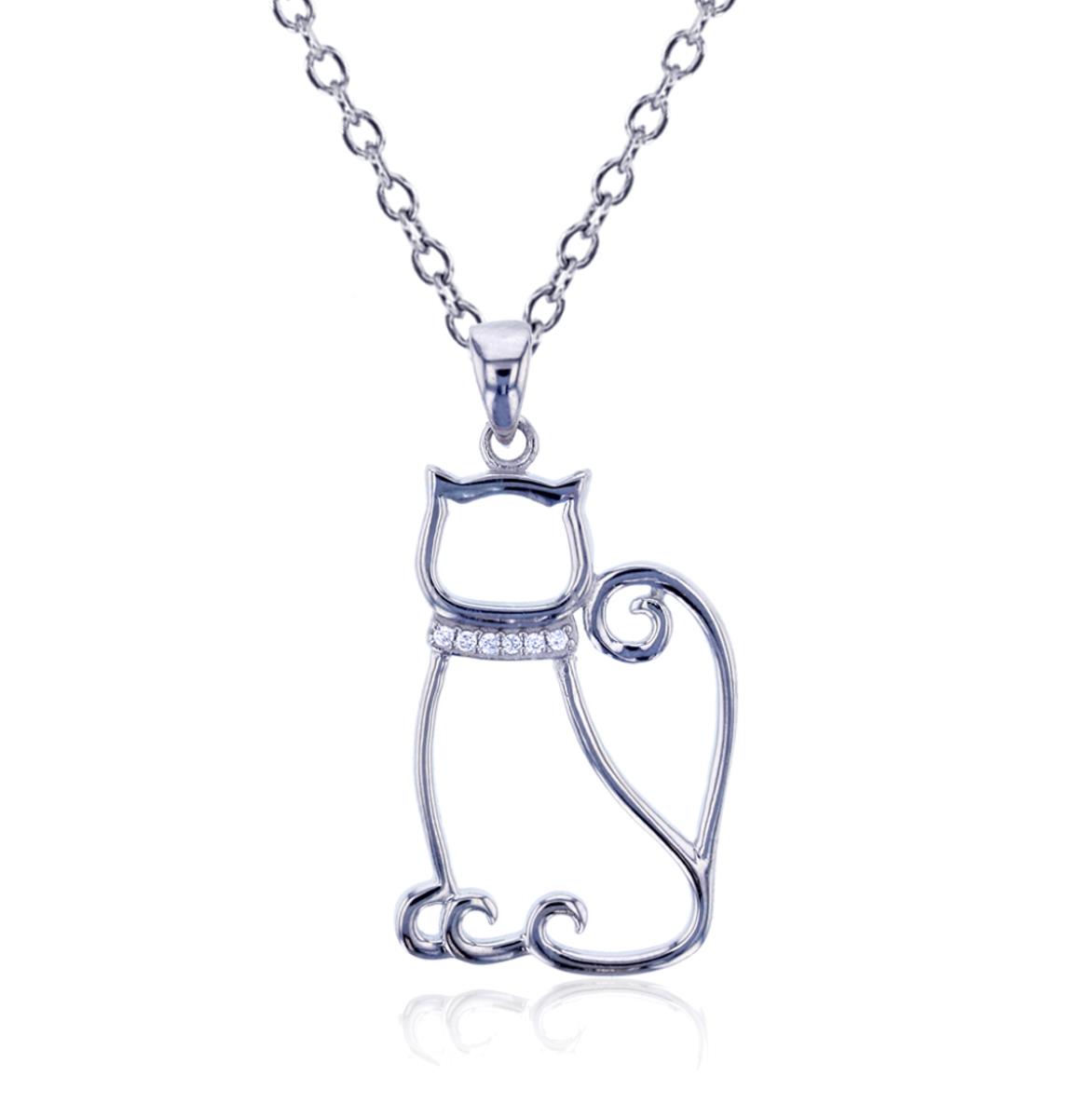 Sterling Silver Rhodium Open Cat Dangling 18" Necklace