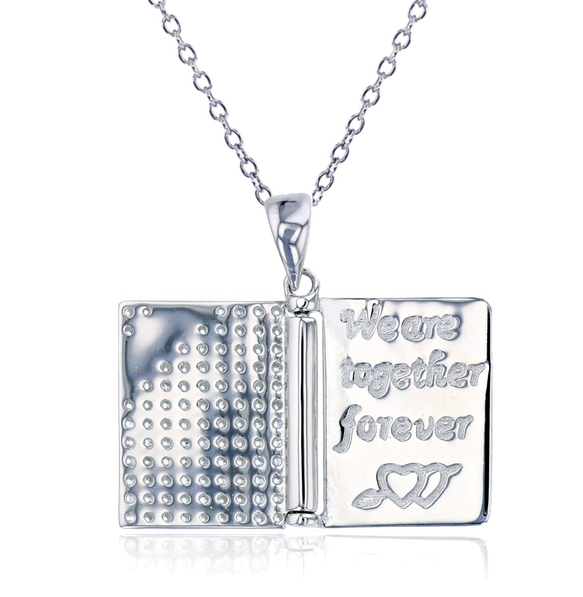 Sterling Silver Rhodium Book 18" Necklace