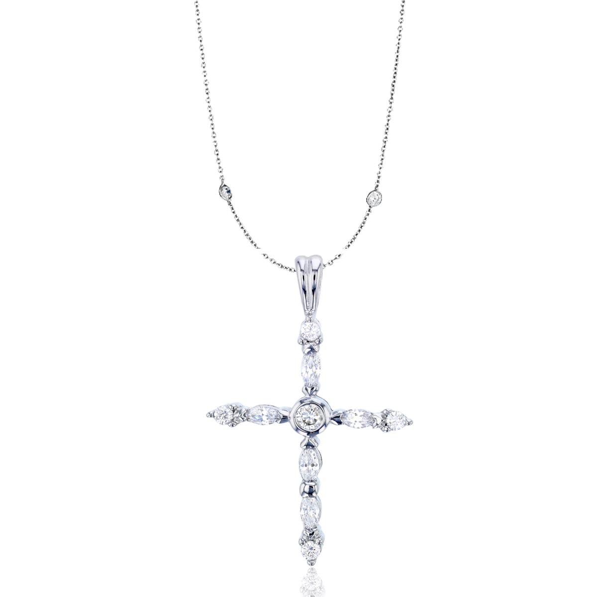 Sterling Silver Multi Stone Cross 16"+2" By The Yard Necklace