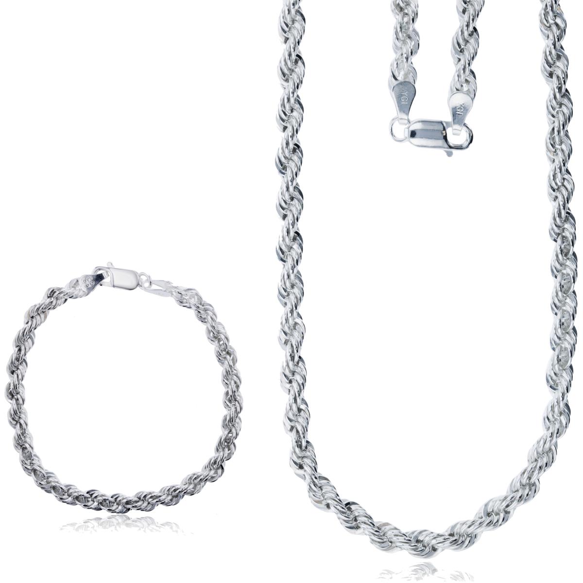 Sterling Silver Anti-Tarnish Silver Plus 5.50mm Rope 7.5" & 18" Chain Set