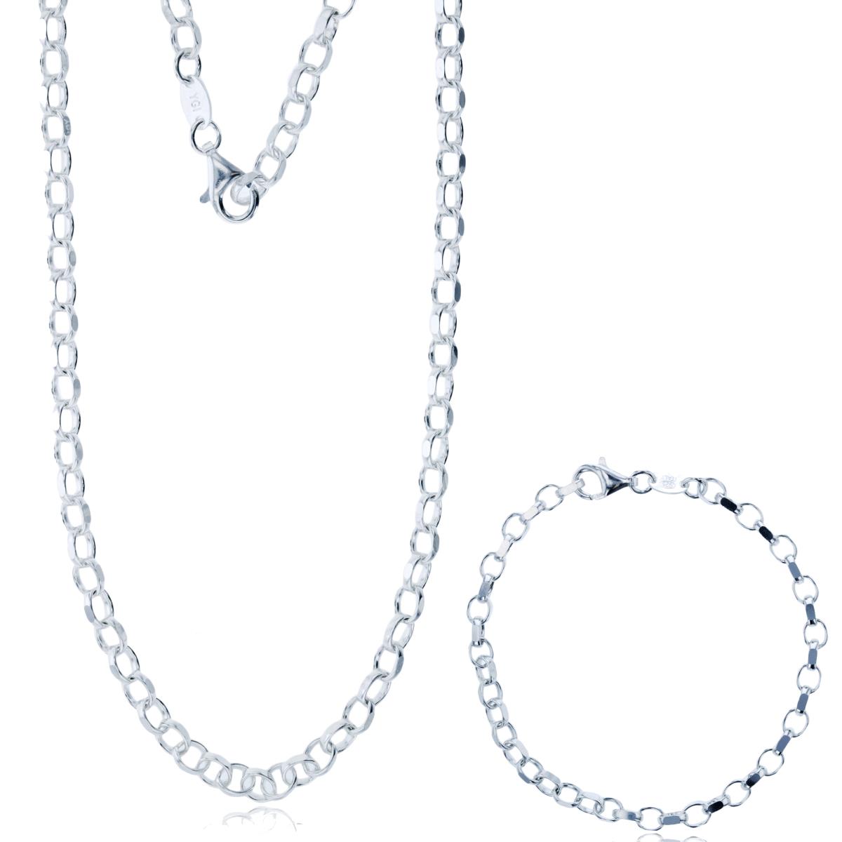 Sterling Silver Anti-Tarnish Silver Plus 4.00mm 7.25" & 18" Elongated Link Chain Set