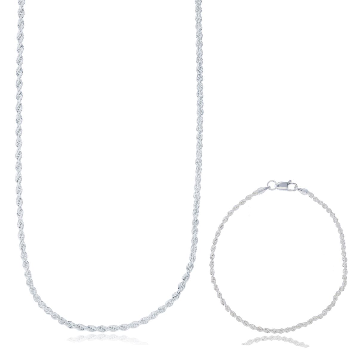 Sterling Silver Anti-Tarnish Silver Plus 2.20mm 7.25" & 18" Rope Chain Set
