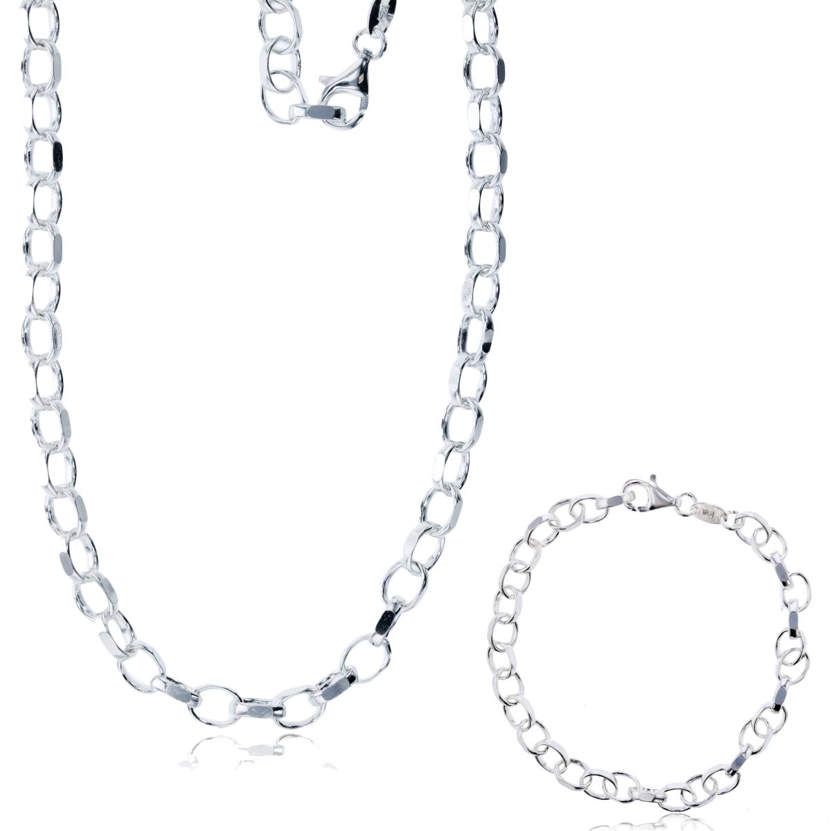 Sterling Silver Anti-Tarnish Silver Plus 5.35mm 7.5" & 18" Squared Link Chain Set