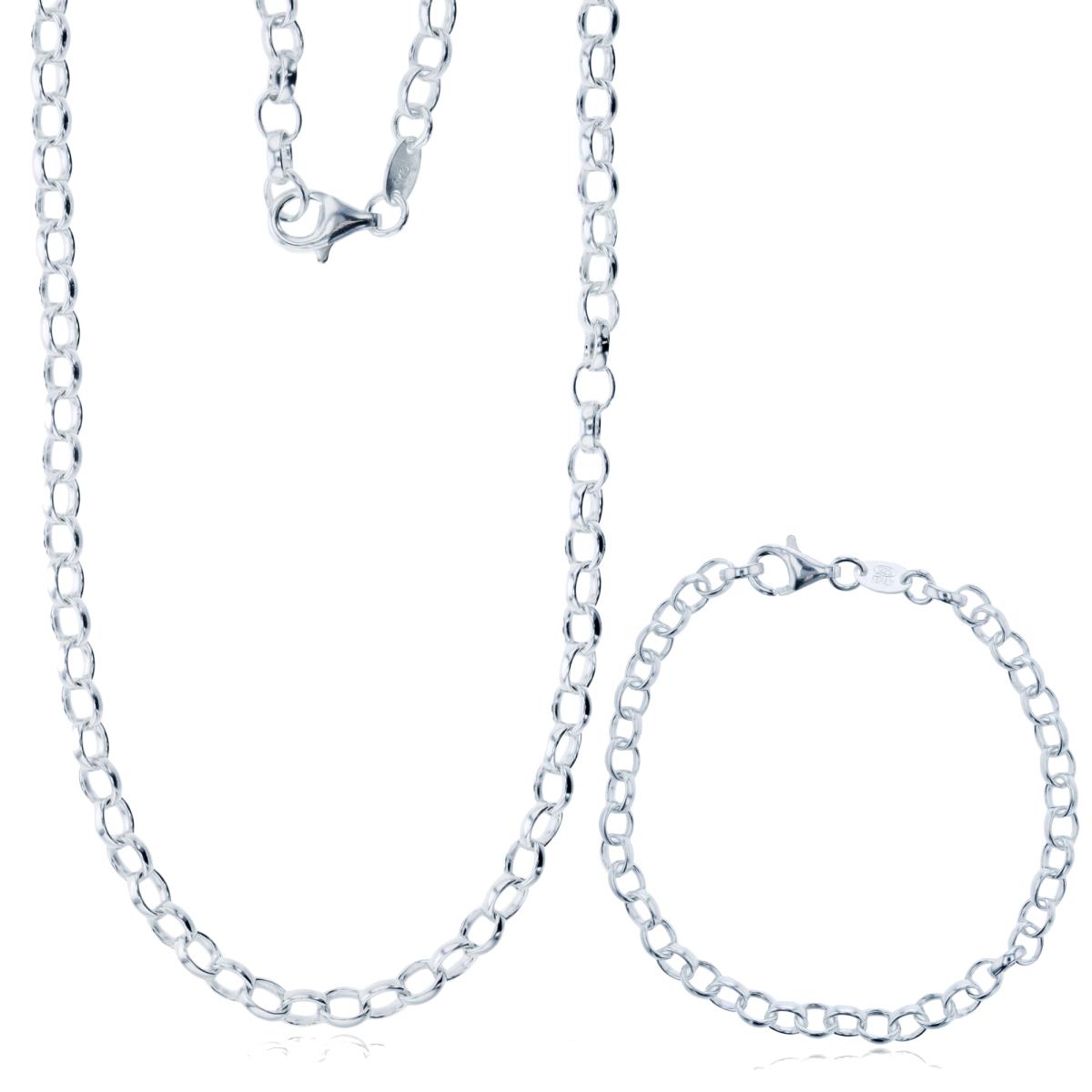 Sterling Silver Anti-Tarnish Silver Plus 4.50mm Oval 7.25" & 18" Elongated Link Chain Set