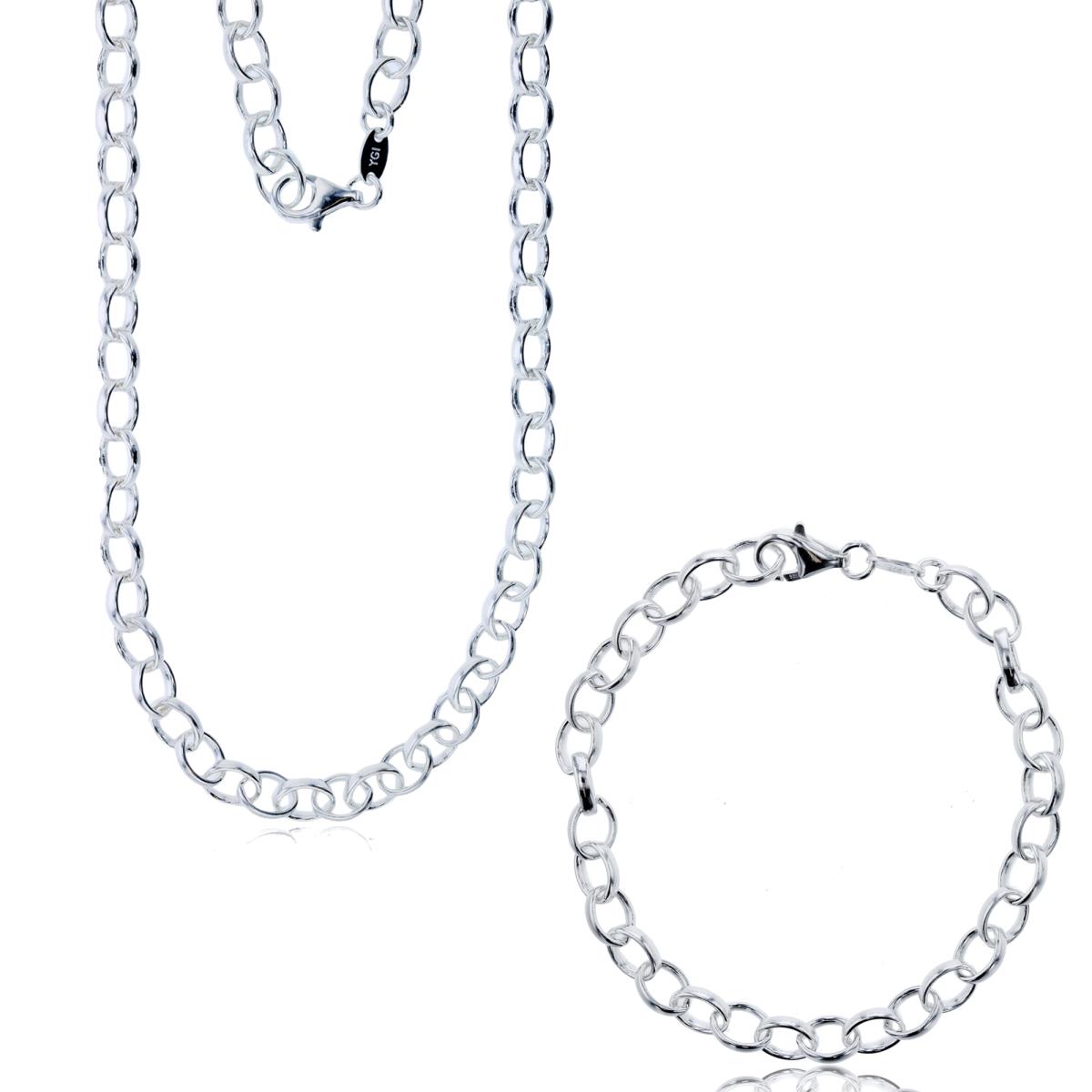 Sterling Silver Anti-Tarnish Silver Plus 5.85mm 7.25" & 18" Elongated Link Chain Set