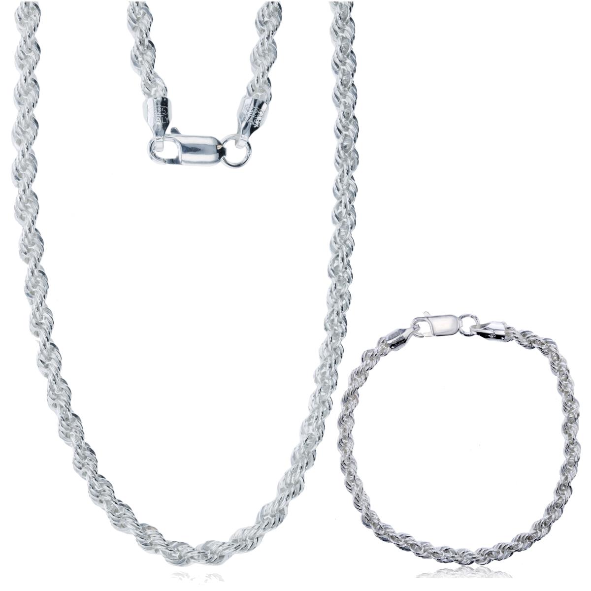 Sterling Silver Anti-Tarnish Silver Plus 4.50mm 7.5" & 18" Rope Chain Set