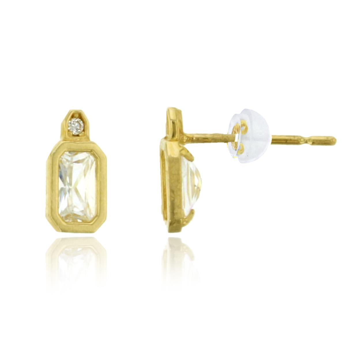 14K Yellow Gold 5x3mm Emerald Cut & Rd CZ Bottle Shaped Stud  Earring with Silicone Back