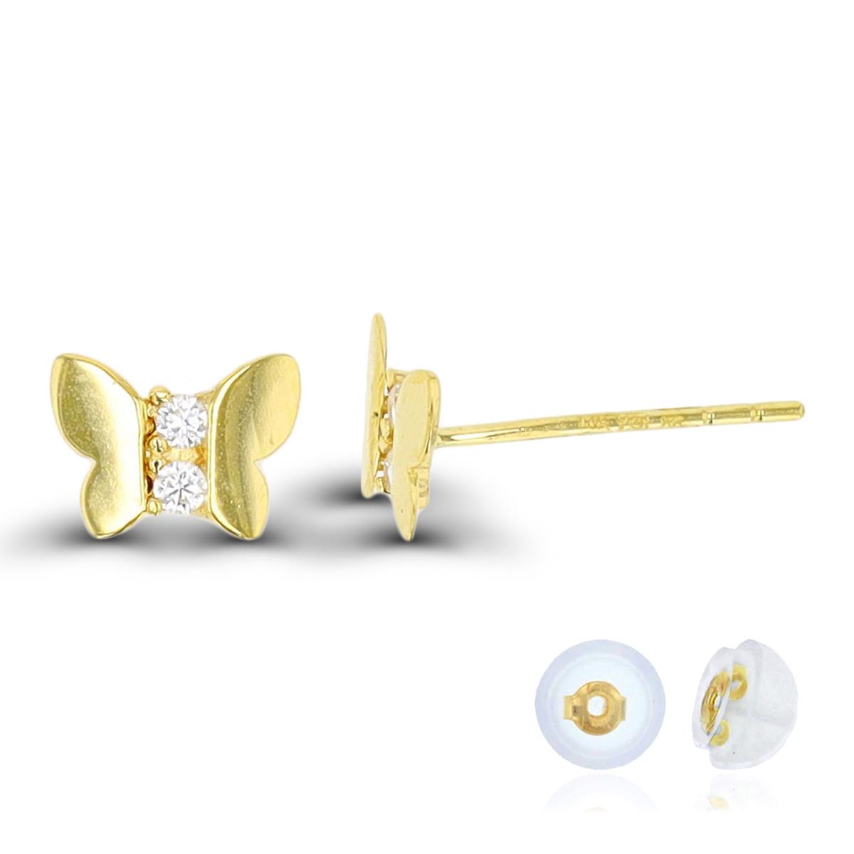 14K Yellow Gold Pave Butterfly Stud Earring with Silicone Back