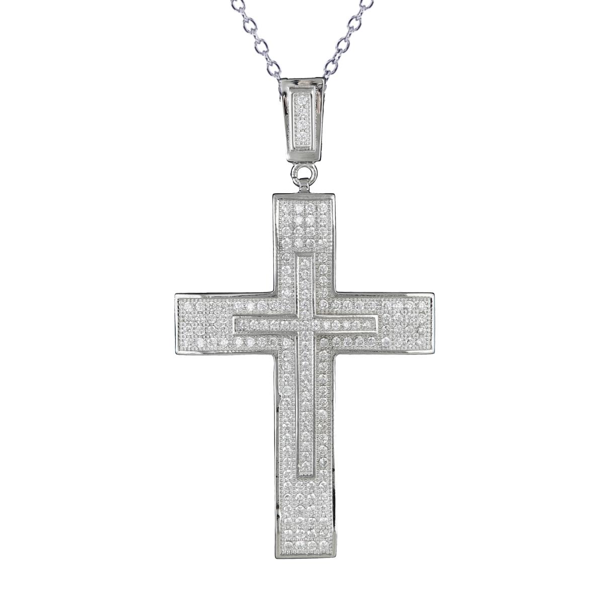 Sterling Silver Rhodium Cross 20" Necklace