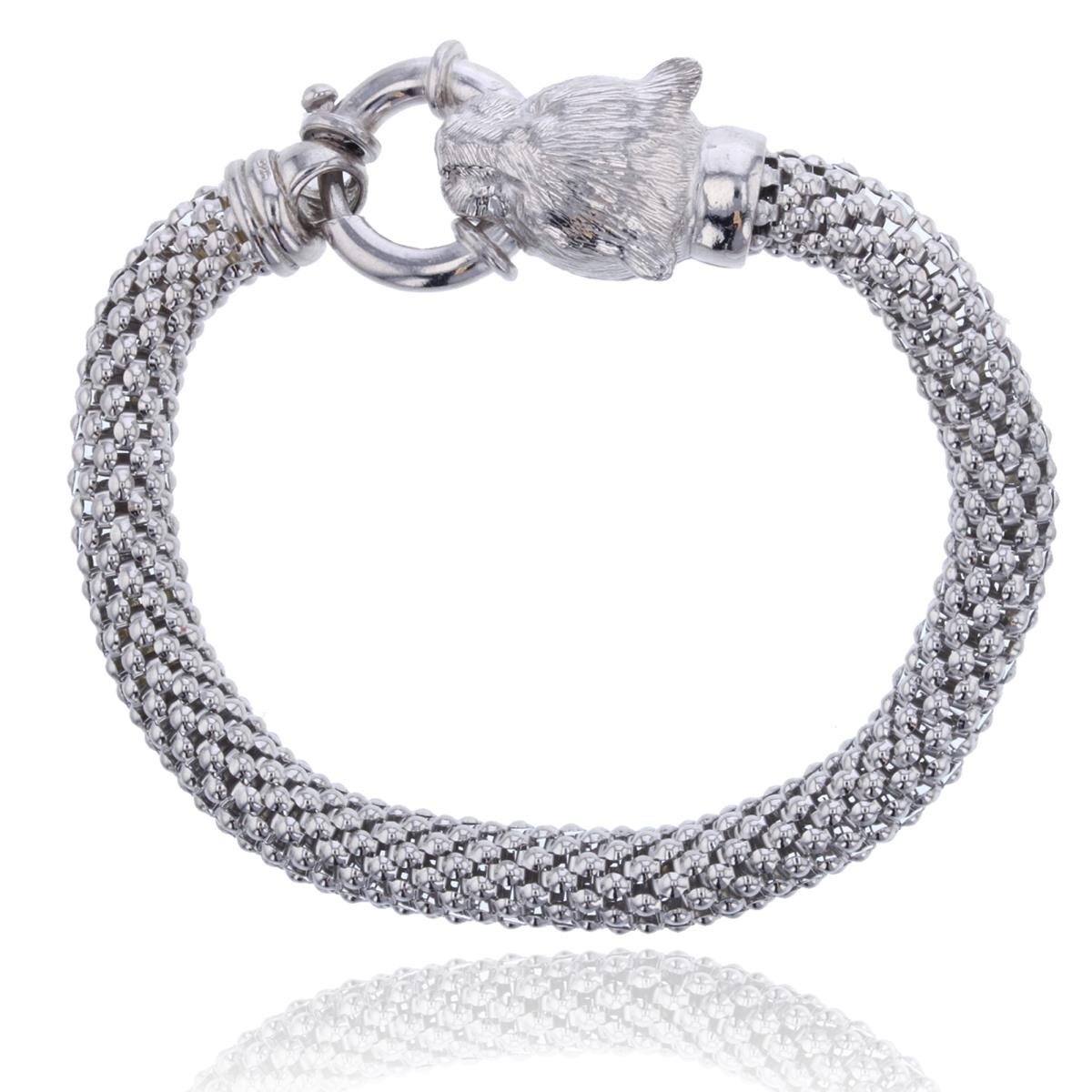 Sterling Silver Silver Plated 7mm Popcorn 7" Jaguar Head Closure Bracelet