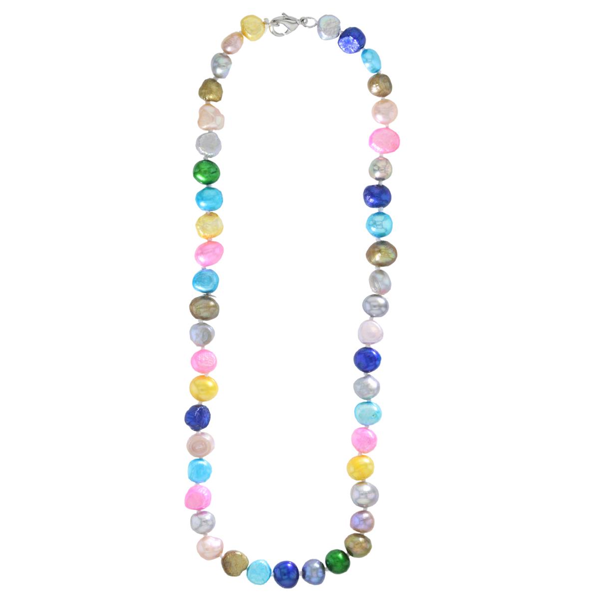 Sterling Silver Rhodium Multi Color 8-9mm Semi Baroque Fresh Water Pearls 18" Necklace
