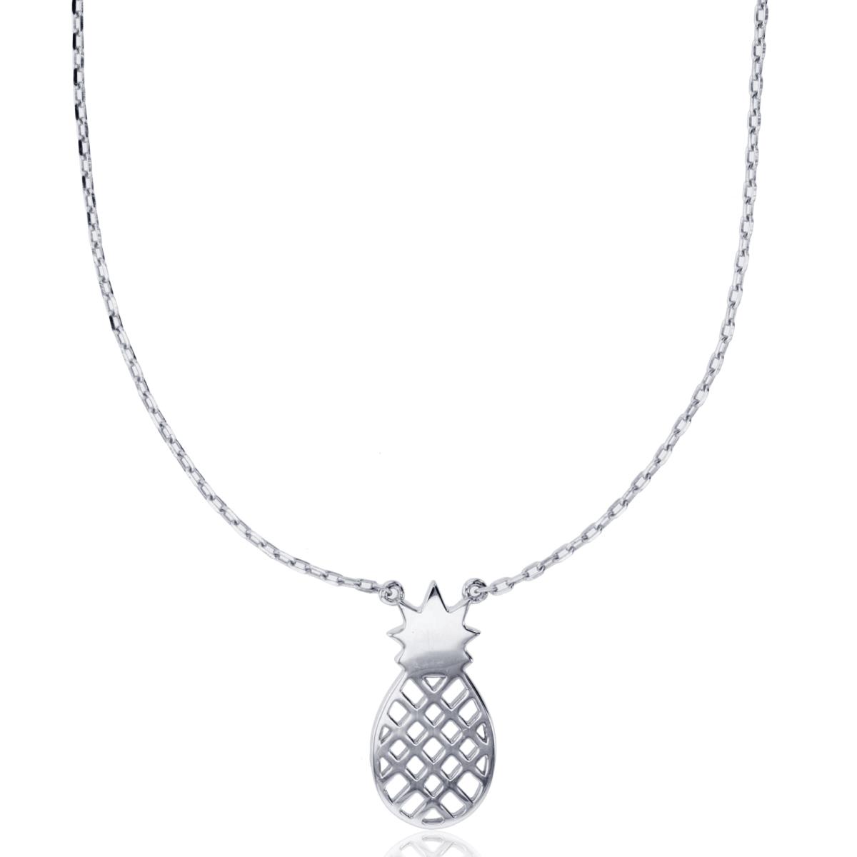 Sterling Silver Rhodium Pineapple 16"+2" Necklace