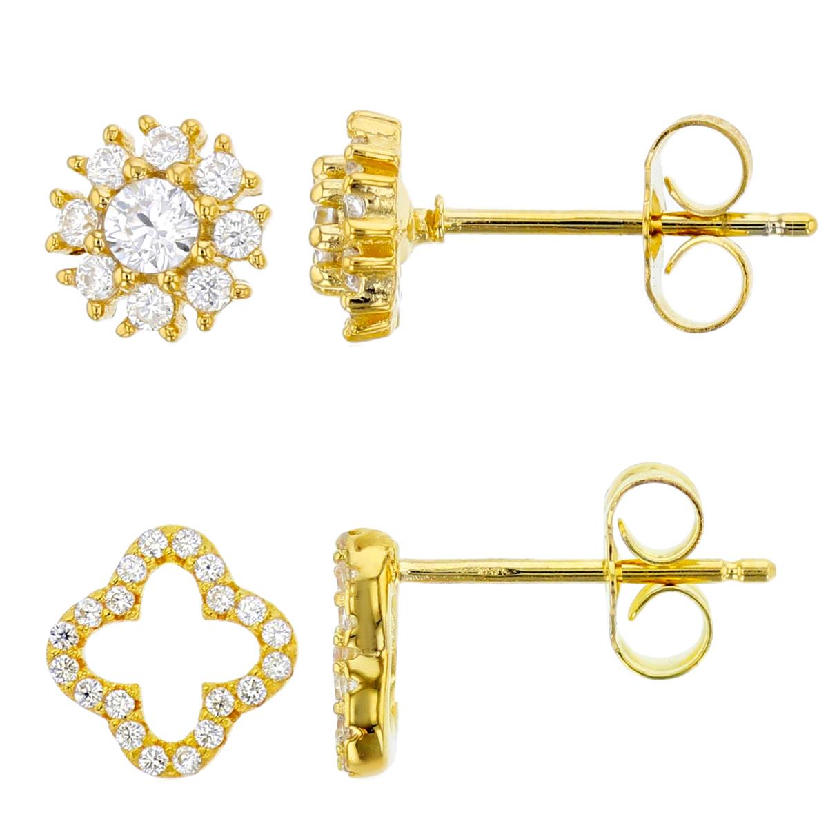 Sterling Silver Yellow Rd CZ Paved Open Clover & Rd Pave Stud Earring Kit